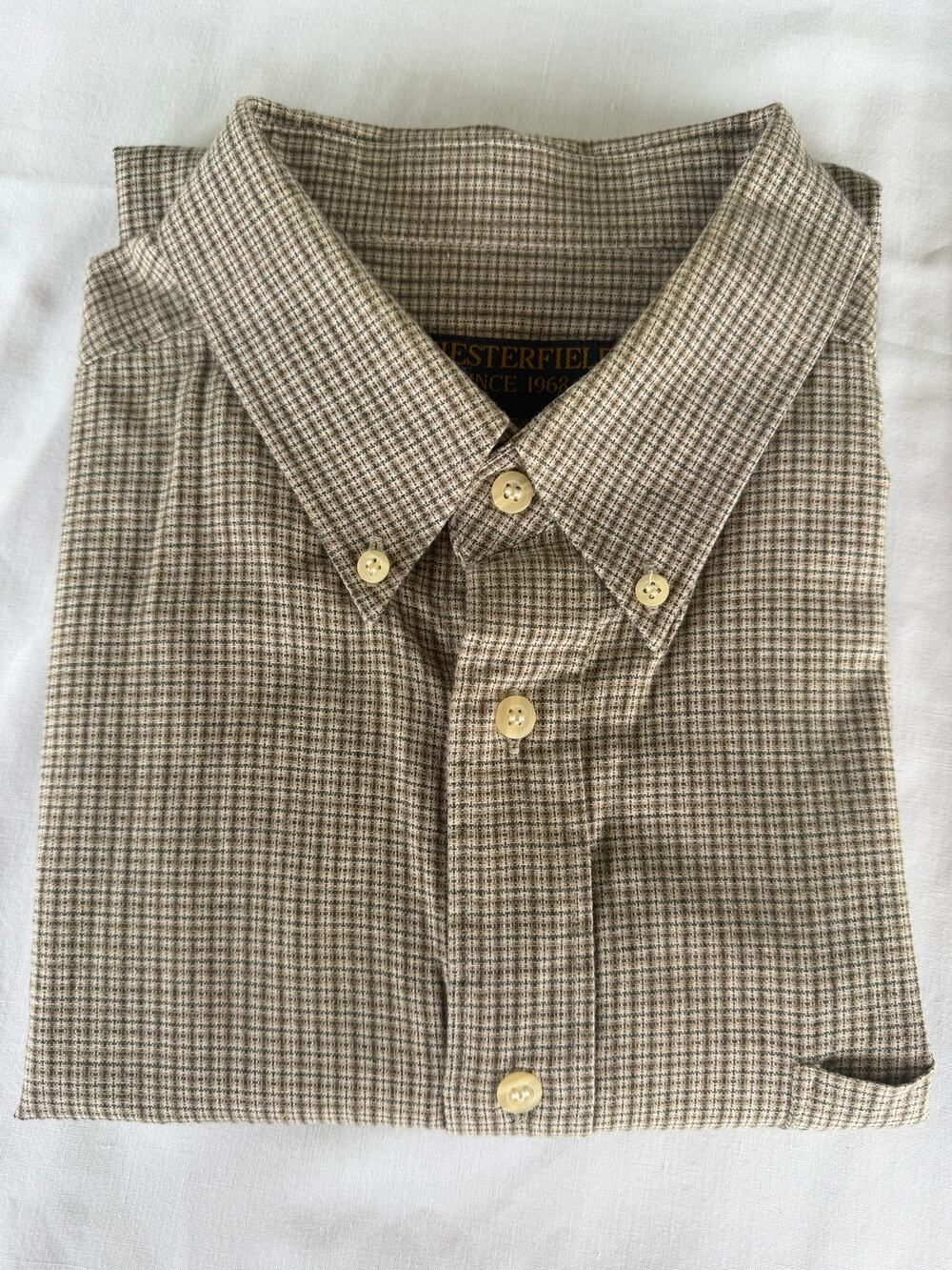 Preppy Dadcore Timeless 100%Cotton Chesterfield Since 1968 Brown/Tan Shirt XL